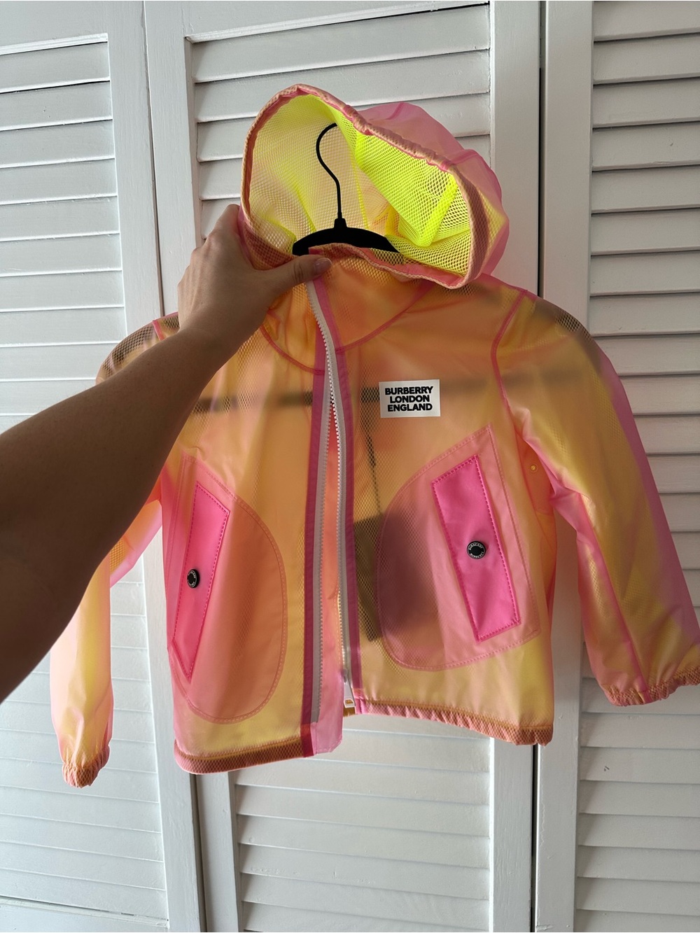 Burberry Girls 6Y Yellow-Pink Hooded Rain Jacket NWT